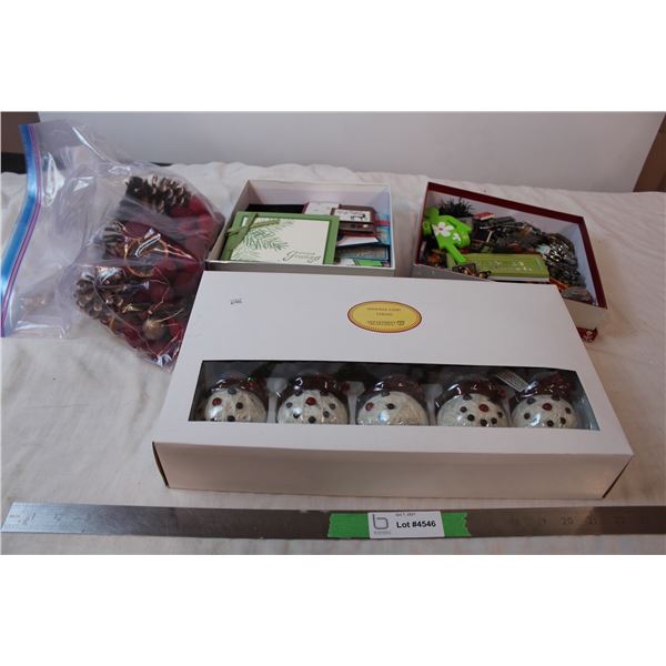 Various holiday decor, and cards