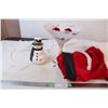 Image 1 : Giant snowman martini glass, snowman candle holder, and santa apron