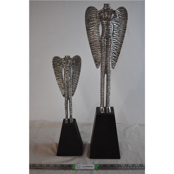 Metal and Wood Angel Statues (21" and 15" Tall)