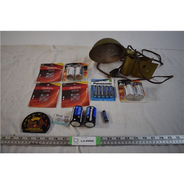 Various Batteries, Burn Indicator, and Vintage Lamp