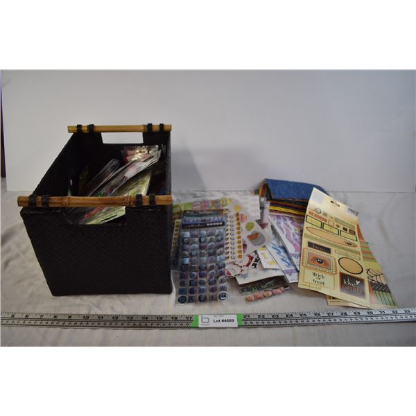 Storage Box with Holiday Stickers and Misc Crafting Supplies