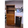Large Wooden Cabinet with Contents (77"H x 30"W x 17"D) and Small Entertainment Cabinet (Damaged)