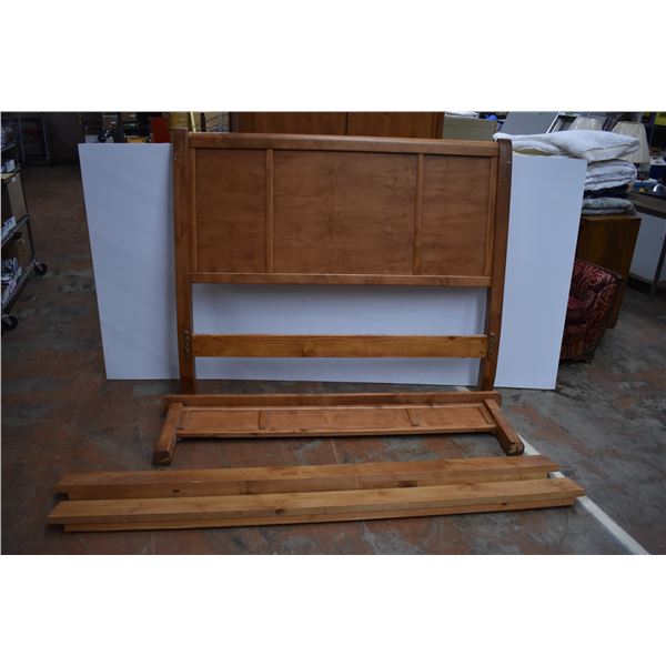 Pair of Wooden Bedframes and Side Rails (One Damaged) (First Frame Matches Armoire)