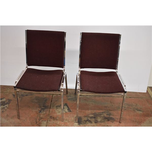 Pair of Burgundy Cloth and Metal Chairs (Stackable)