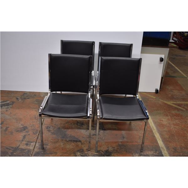 4 Vinyl and Metal Chairs (Stackable) (One Broken)