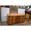 Vintage Pecan Wood Dresser (18" x 63" x 31"H) with Mirror