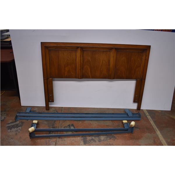 Vintage Pecan Wood Headboard (60" W x 40" H) with Metal Frame