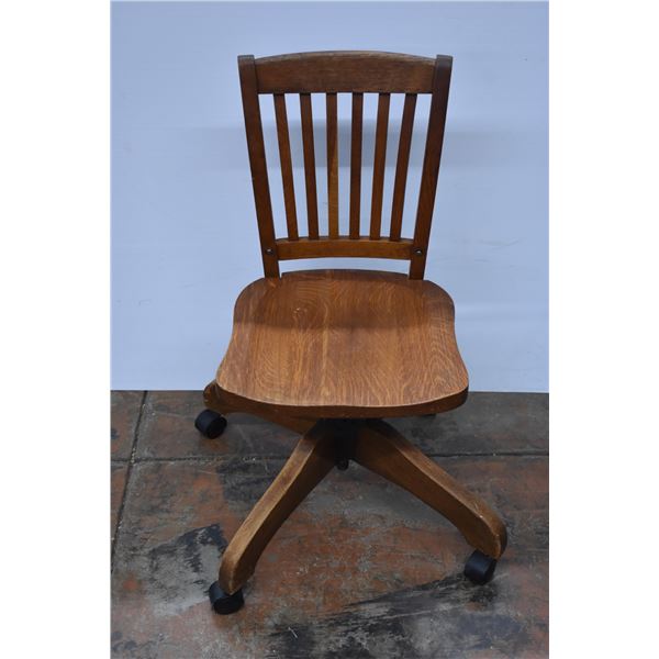 Vintage Wooden Office Chair on Rollers