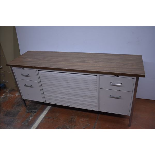 Very Heavy Metal Filing Cabinet Desk (2 Drawers Won't Open) (65" Long)