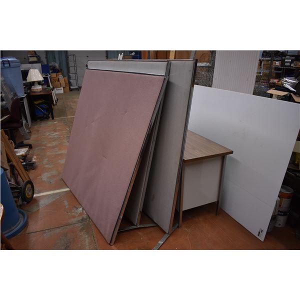 3 Large Office Dividers (2 Standing, One No Legs) (5' x 5')