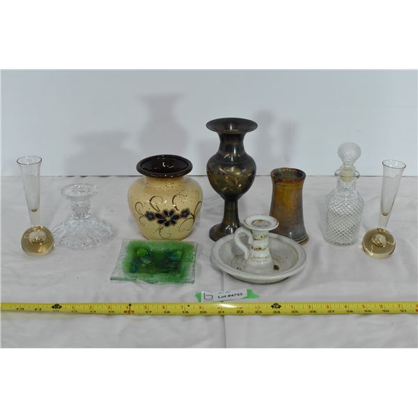 Assorted Candle Holders, Vases & Ashtrays