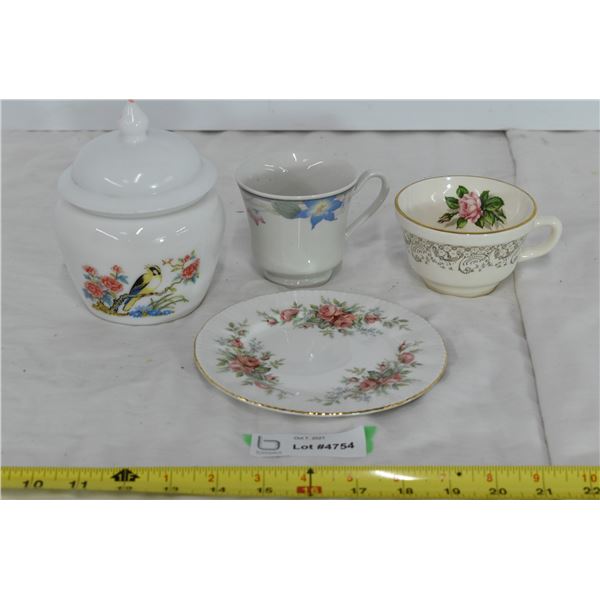 2 Tea Cups, Royal Standard China Plate, Avon Candle Holder