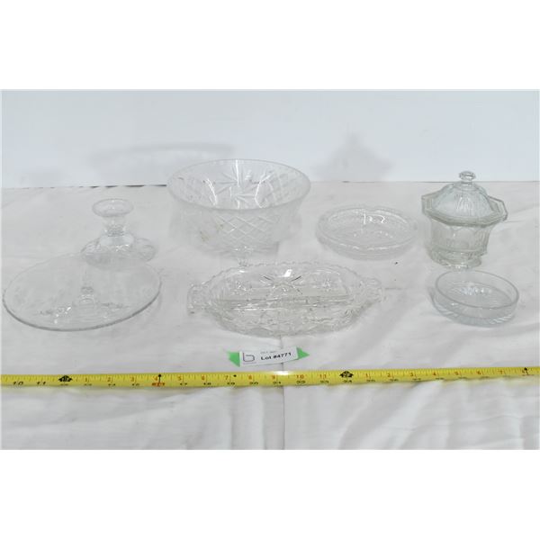 Assorted Glass Bowls, Ash Trays, Serving Tray & Candy Dish