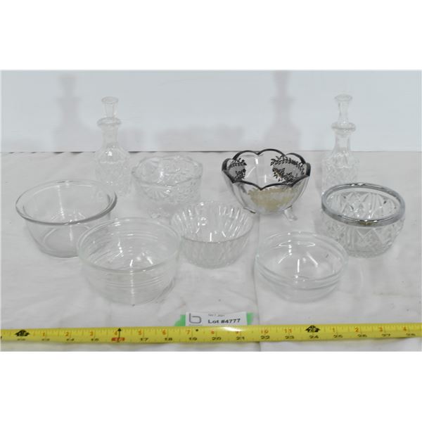Assorted Candy Bowls & 2 Small Decanters