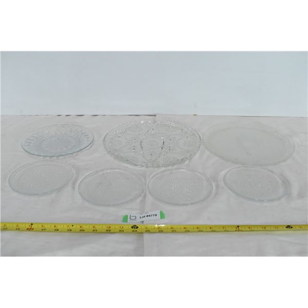 3 Glass Serving Trays & Set of 4 Glass Plates