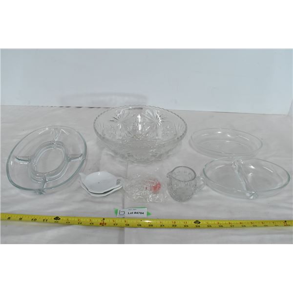 Glass Bowl & Serving Trays w/ Tea Bag Holders