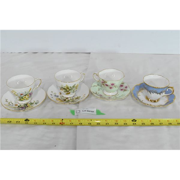 4 Pairs of China Cups & Saucers