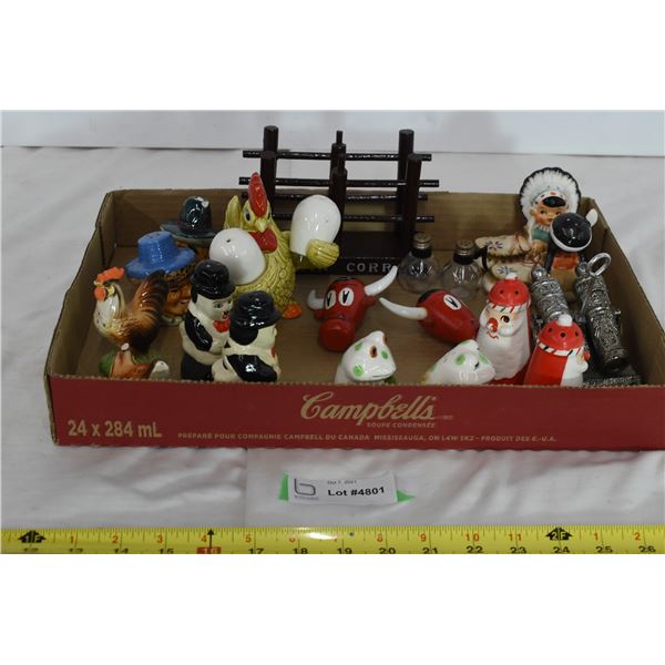 Assorted Salt & Pepper Shakers w/ Napkin Holder