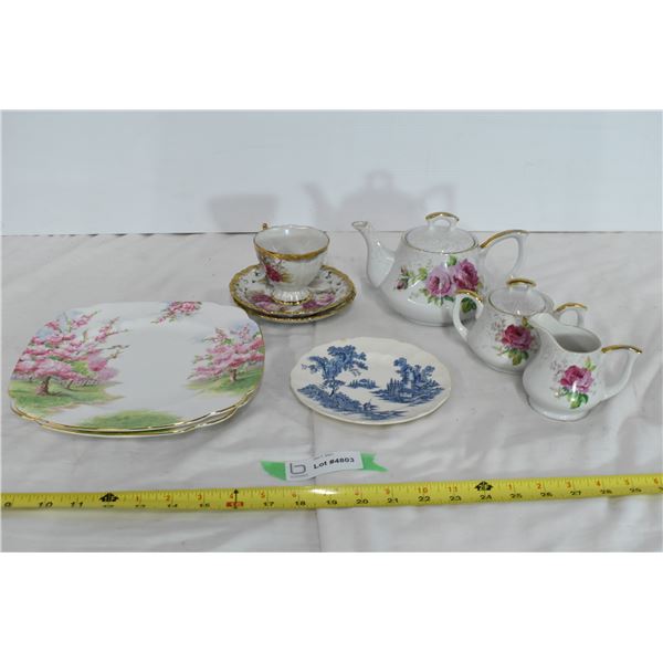 Misc. China Teapot, Plate, Cup & Saucers.