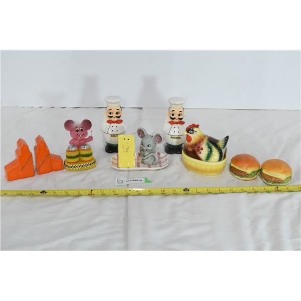 Ceramic + vintage plastic S&P Shakers