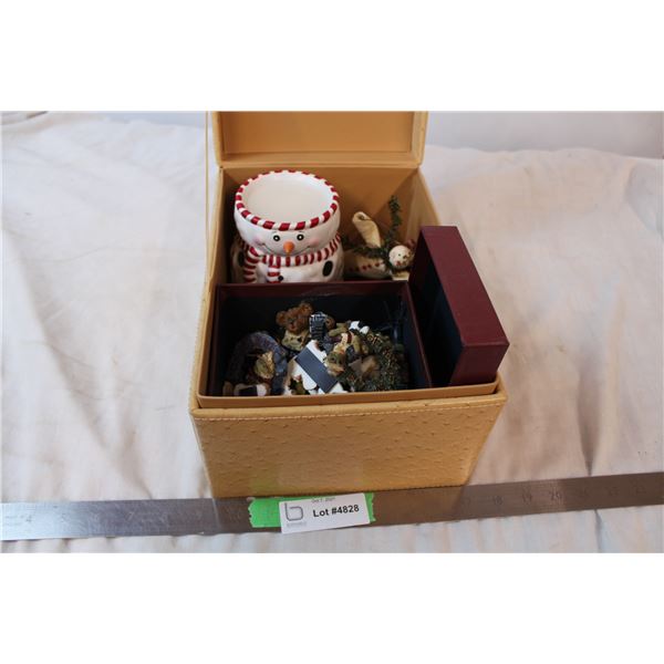 Fridge magnets and snowman wax melt in decorative box