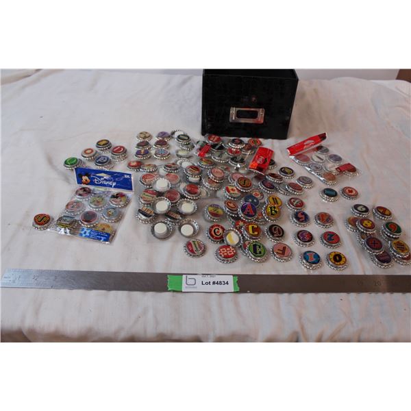 Adhesive bottle caps in decorative box