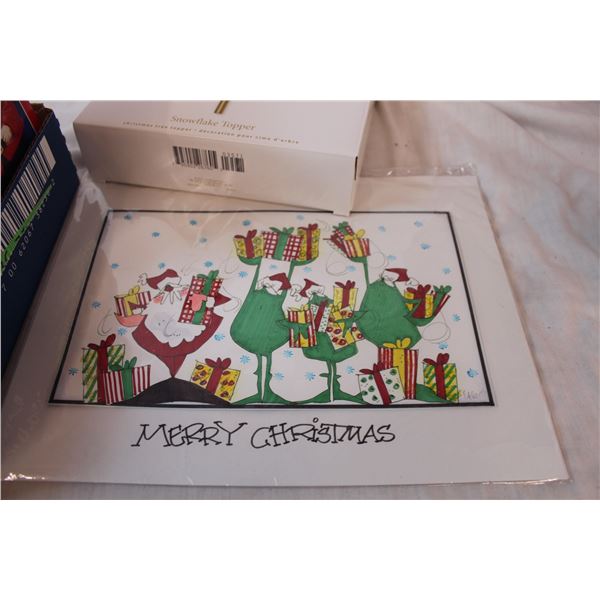 Box of holiday pillows and pillowcases