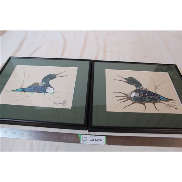 Set of framed loon paintings, John Lonechild