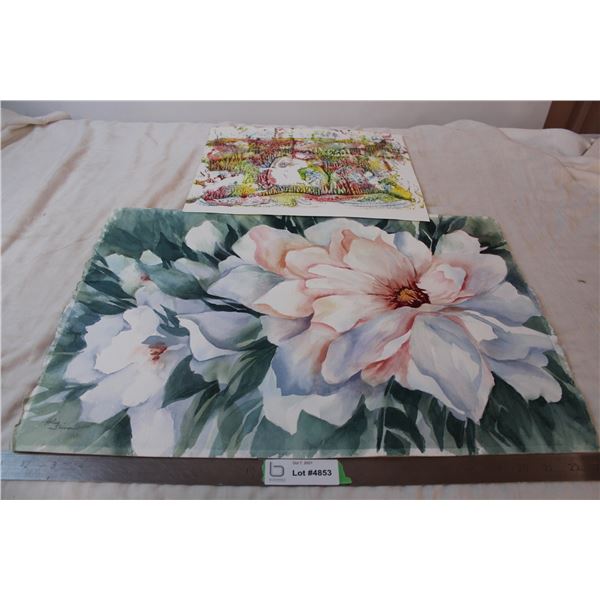 Two unframed painting