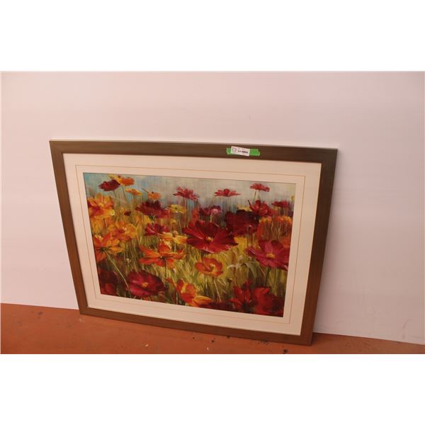 Framed poppy field painting 43.5”x33.75”