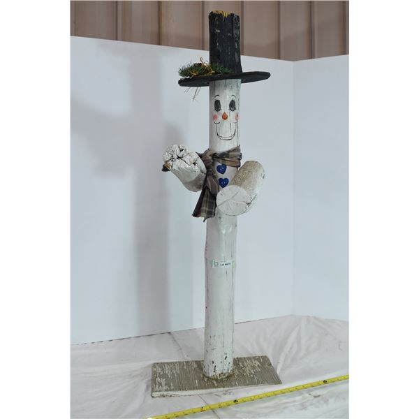 Wooden Snowman Pole Decoration. 46” Tall