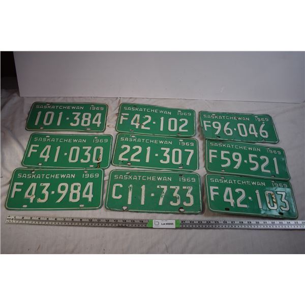 Lot of 9 1969 Sask License Plates