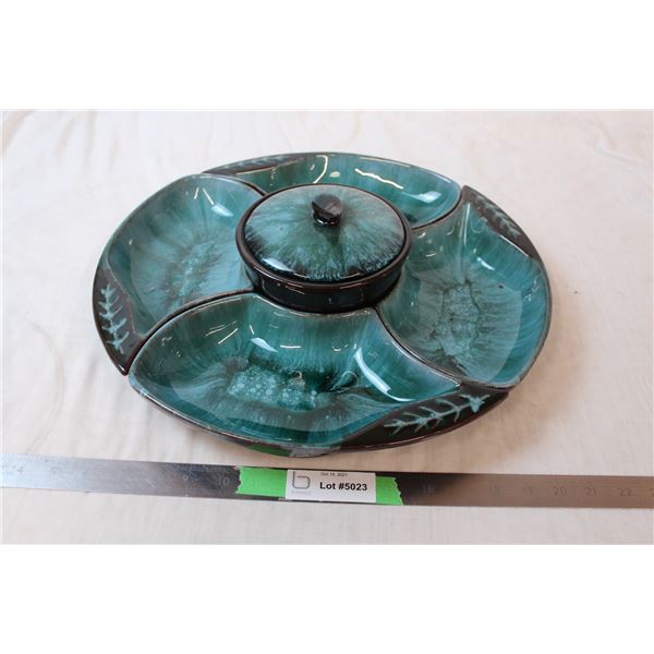 Pottery (blue mountain?) split serving dish