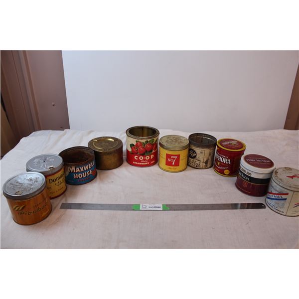 Vintage tobacco tins, strawberry jam tin, coffee tin