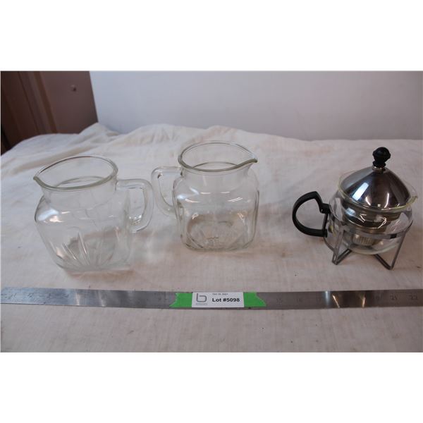 Two glass sunburst pitchers, Glass tea pot