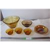 Image 1 : Coloured glass bowl set, one carnival glass bowl