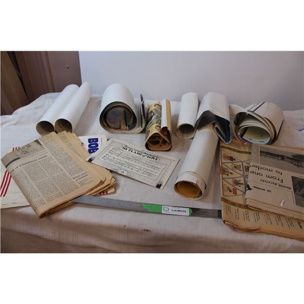 Vintage documents, newspapers, and calenders