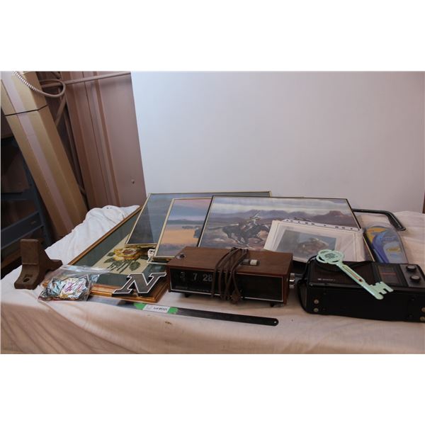 Radio, alarm clock, jacket patches, misc. Artwork