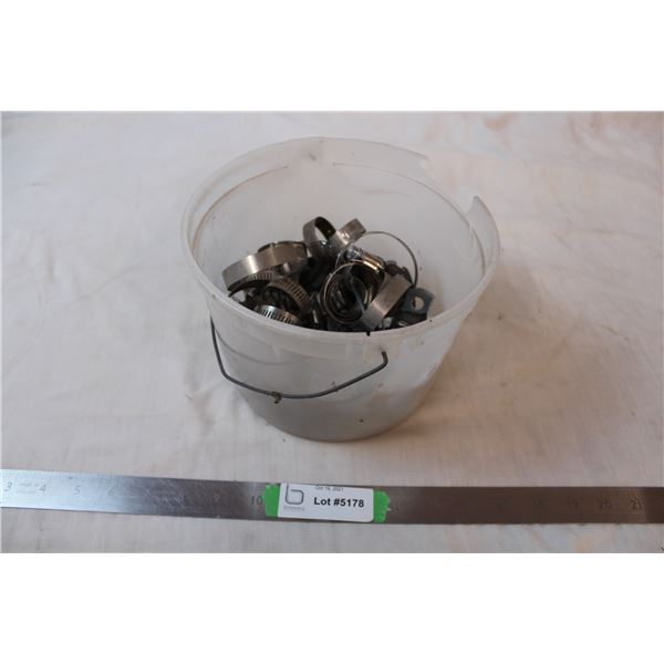 Pail of hose clamps