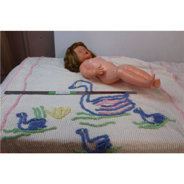 Closing eye baby doll and baby blanket