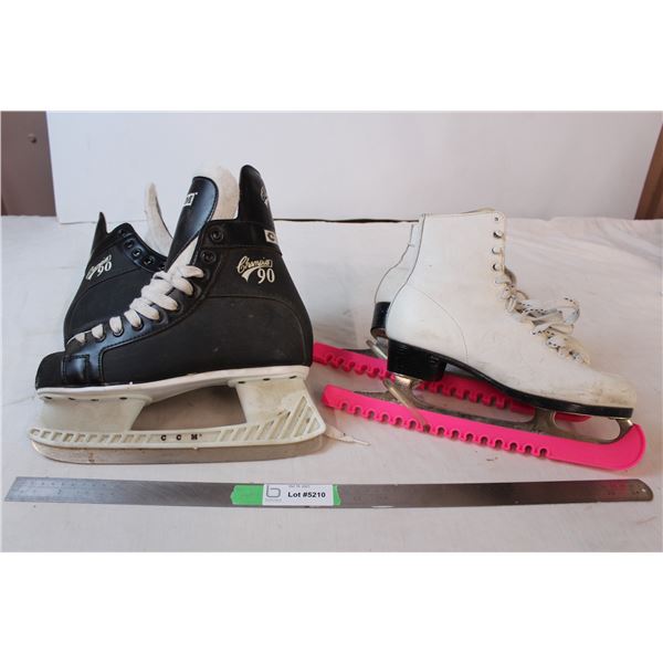 Senior size 8 hockey skates, one missing lace white size 8 figure skates