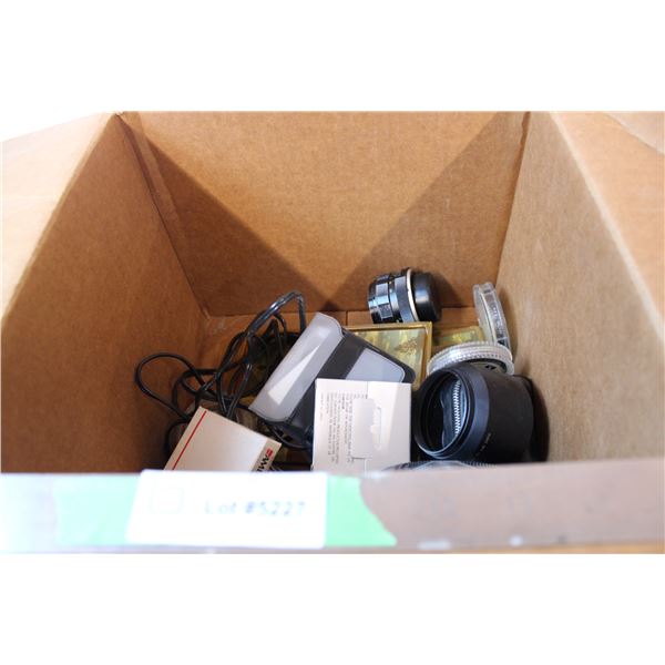 Box of vintage camera accessories