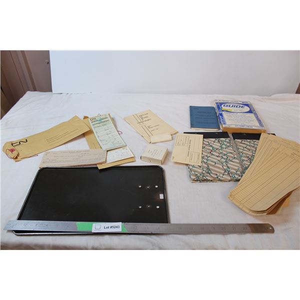 Vintage clip board, CN tickets, and other documents