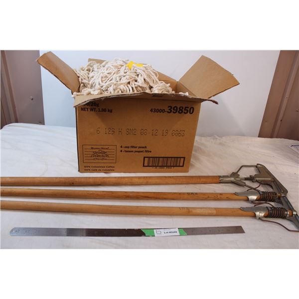 Three vintage CNR wood handled mops