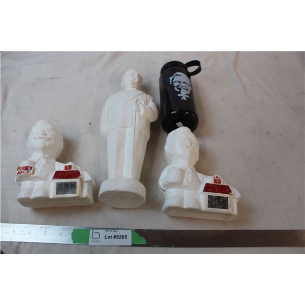 Plastic Col. Sanders coin banks & water bottle