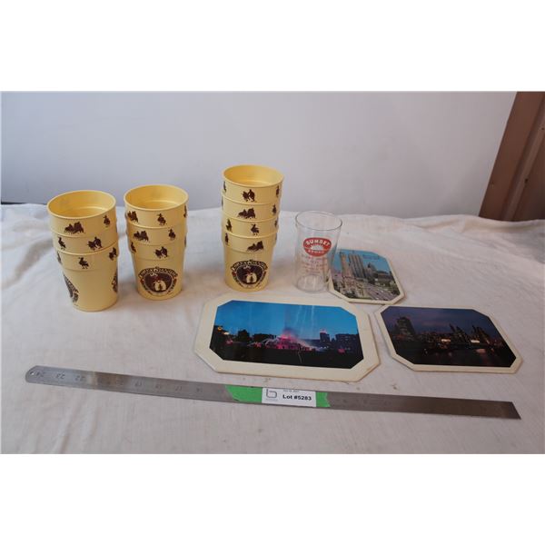 Calgary stampede cups, Chicago photos, sunset store glass