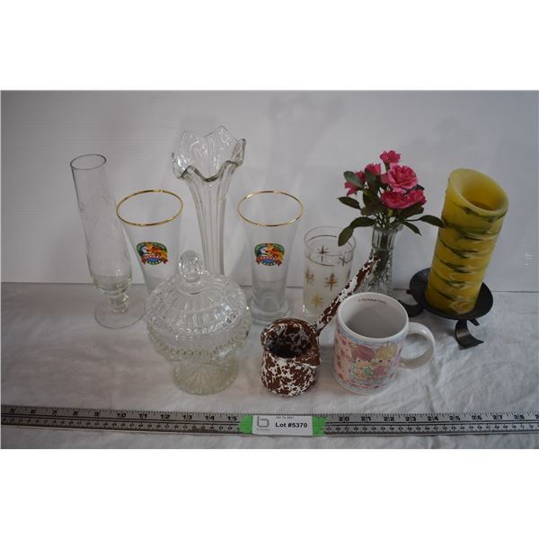 Candle, Mug, and Glassware