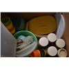 Image 2 : Box of Tupperware (stackable spice containers, colander, lids and holder) etc