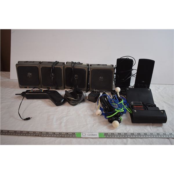 Speakers, Cordless Drill, and Electric Razor