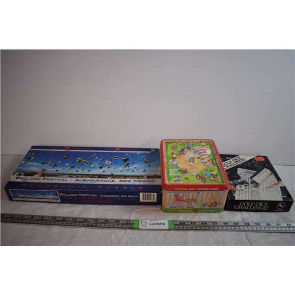 Puzzle, Cracker Jack Tin, and Golf Game